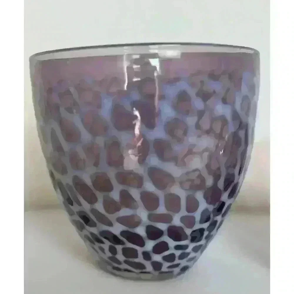Two Hand Blown Art Glass Vases Purple Tortoise shell spots Clear pontil mark